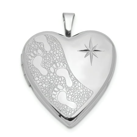 925 Sterling Silver 20mm Footprints Heart Photo Pendant Charm Locket Chain Necklace That Holds Pictures