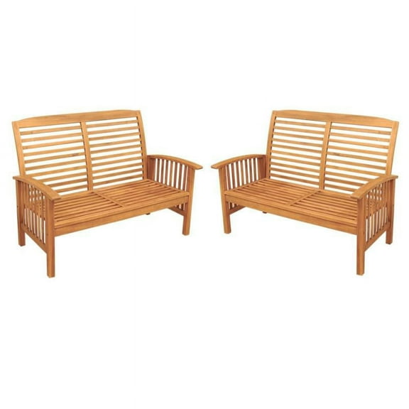 Home Square 2 Piece Wood Patio Loveseat Set in Brown
