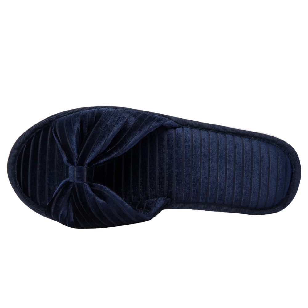 Oxford Blue Women's Cozy Bowtie Flat Spa Slide Slippers Comfy Open Toe All Season Slip On House Shoes Sandals