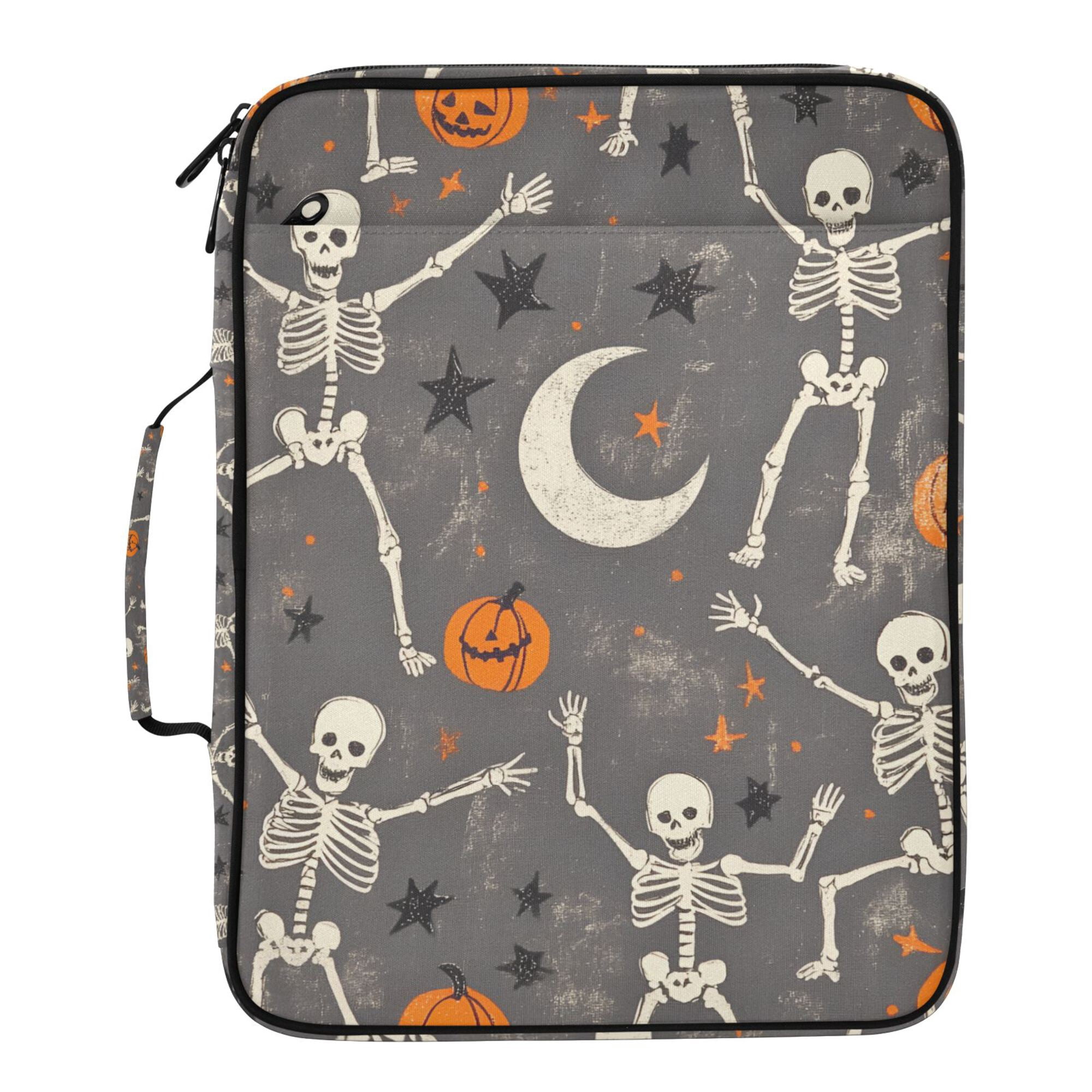 FORMRS Accordion File Folder A4 Size 7-Pocket Expanding Document Organizer Bag with 3 Ring Binder, Gray Halloween Skeleton