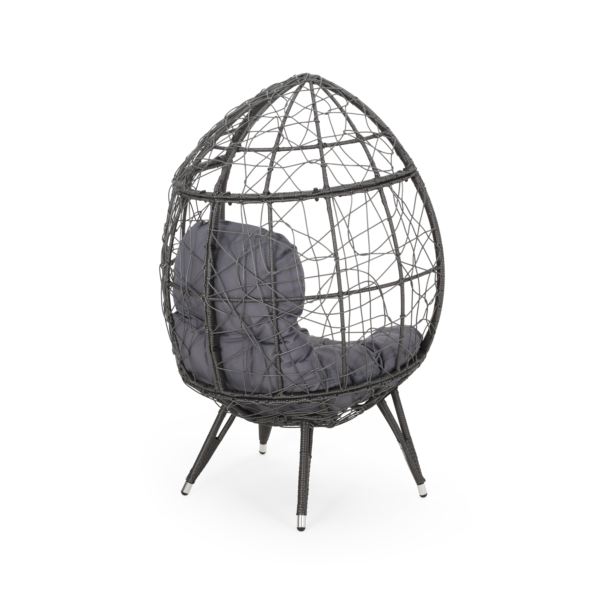 Keondre Indoor Wicker Teardrop Chair with Cushion, Gray and Dark Gray - image 4 of 11