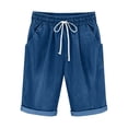 thumbnail image 5 of Frostluinai Girls Bermuda Jean Shorts 3-14Y Elastic Waist Retro Cuff Rolled up Denim Shorts Baggy Casual Knee Length Shorts with Pocket, 5 of 10