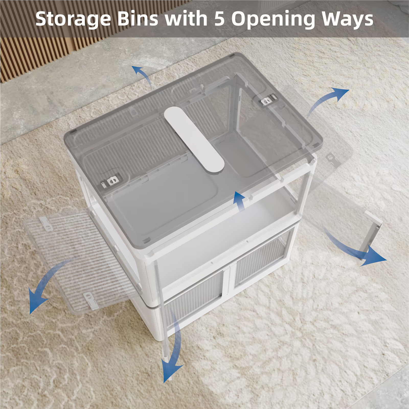 384QTPlastic Storage Bins with Lids, 3 Pack Stackable Collapsible Storage Bins for Closet Organizers and Storage, Folding Storage Container Open Front Cabinets with Doors and Wheels, White