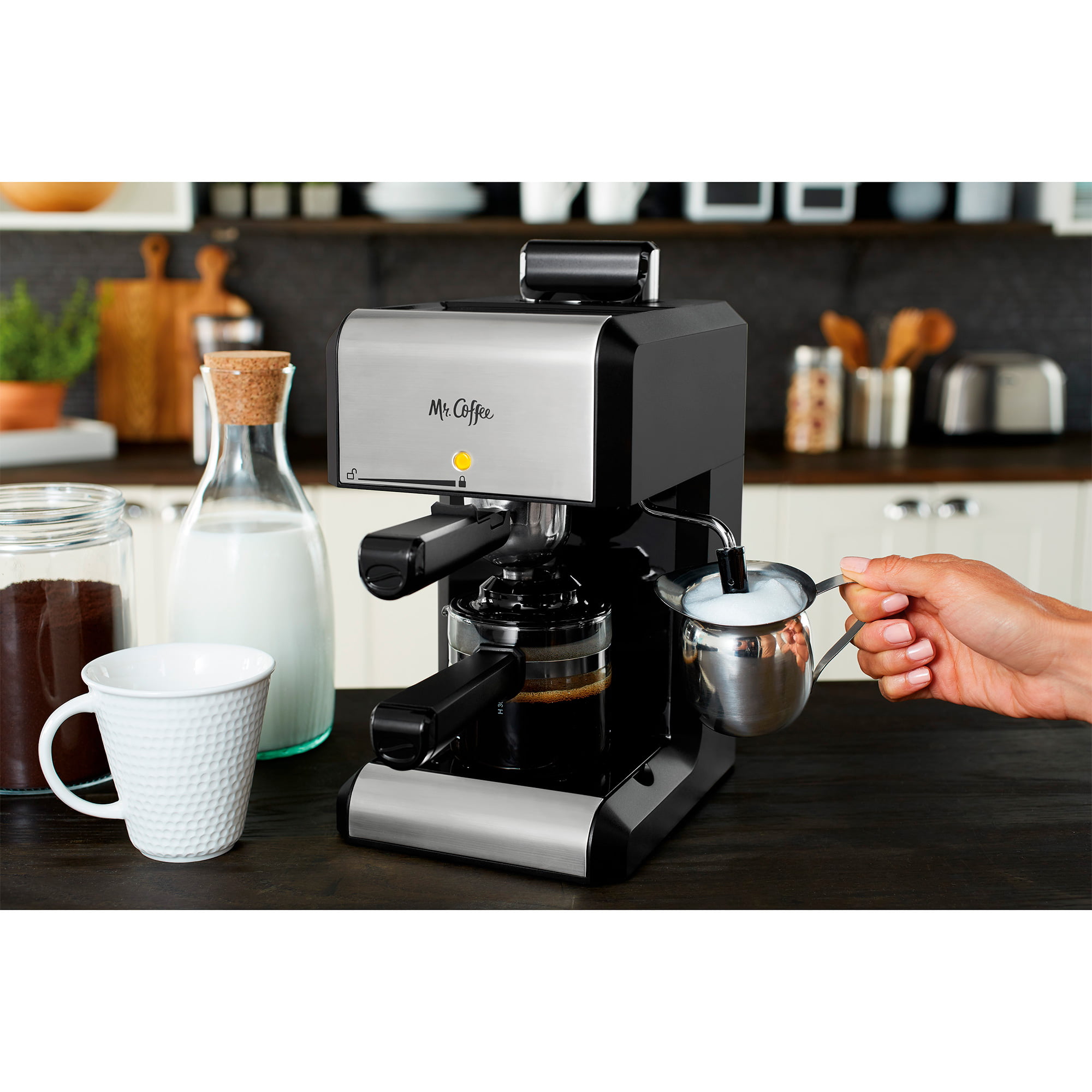 Mr. Coffee® 4-Shot Steam Espresso, Cappuccino, and Latte Maker in Black 