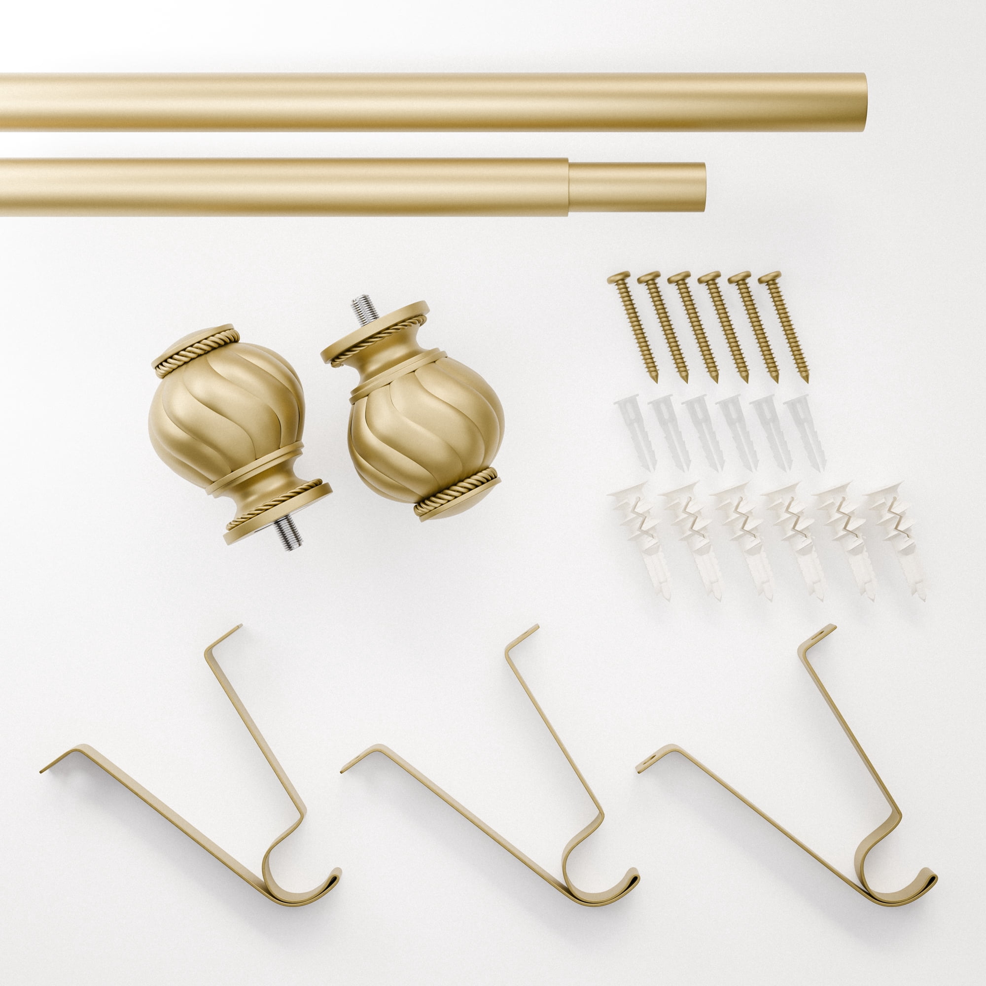 (2 pack) Mainstays 3/4" Gold Knob Adjustable Single Curtain Rod Set, 30"-84"