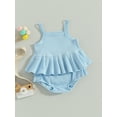 thumbnail image 5 of FEORJGP Kids Girls Summer 2PCS Outfits 0 6M 12M 18M 2T 3T Toddler Infant Sleeveless Camisole Pleated Hem Solid Color Cami Tops Tiered Ruffle Shorts Sets Infant Newborn Cute Casual Sweet Daily Clothes, 5 of 8