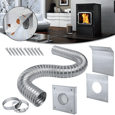 Fakrich Pellet Stove Fresh Air Intake Kit, Outside Cold Air Kit for Pellet Stove Pipe, Aluminum Flex Vent Pipe for Corn with Wall Plate Screen & Screw Hose Clamps