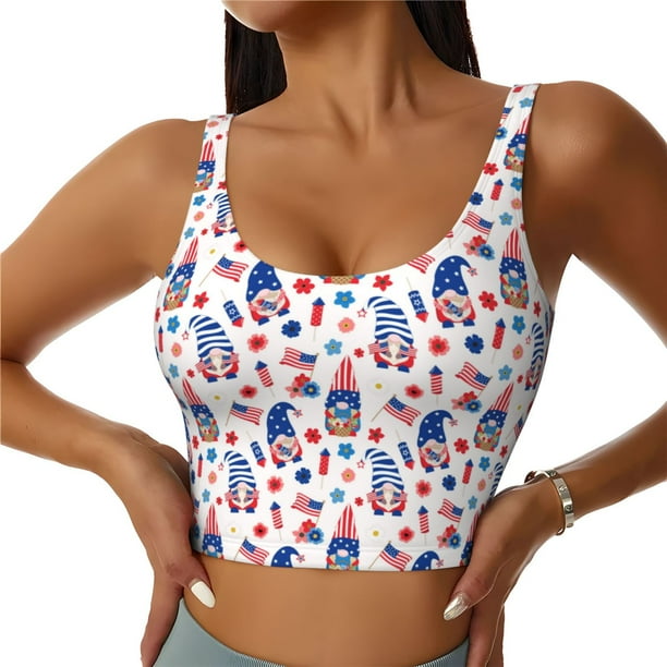 Balery 4th Of July Sujetadores deportivos con espalda cruzada para mujer, acolchados, sin costuras, de alto impacto, ideales para yoga, gimnasio, entrenamiento y fitness.-XX-Large