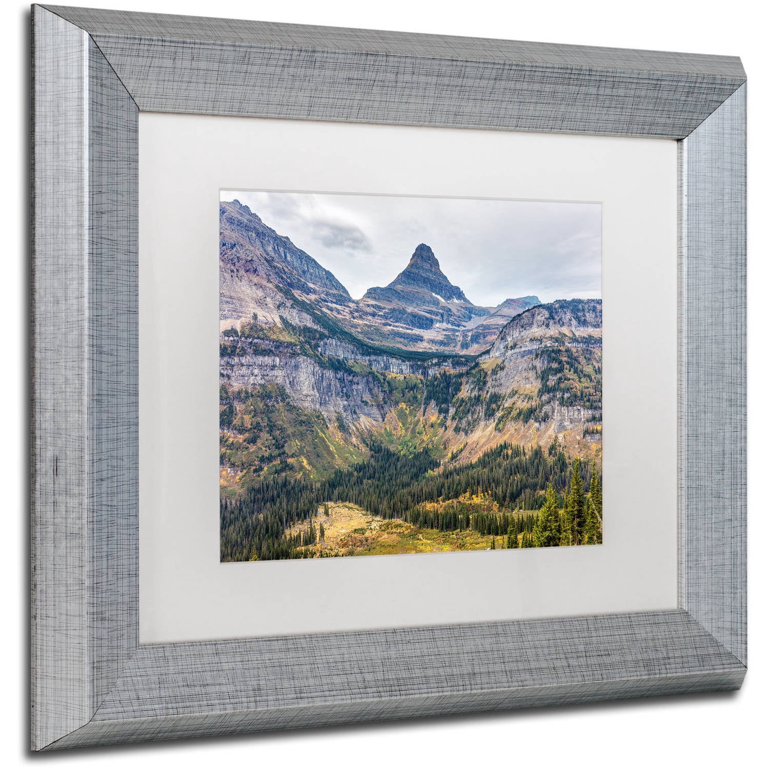 Trademark Fine Art 'Glacier National Park in Autumn' Canvas Art by Pierre Leclerc, White Matte, Silver Frame