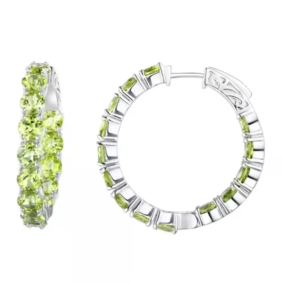 Sterling Silver Peridot Hoop Earrings – Green Gemstone Hoops for Women