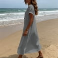thumbnail image 5 of 2026 Summer Womens Dress Fashion Casual Short Sleeve Round Neck Button Linen Maxi Dress, 5 of 6
