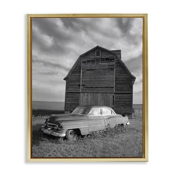 Stupell Industries Rustic Lodge Vintage Car & Barn Gold Floating Frame Canvas Art, 25 x 31, by Steve Toole