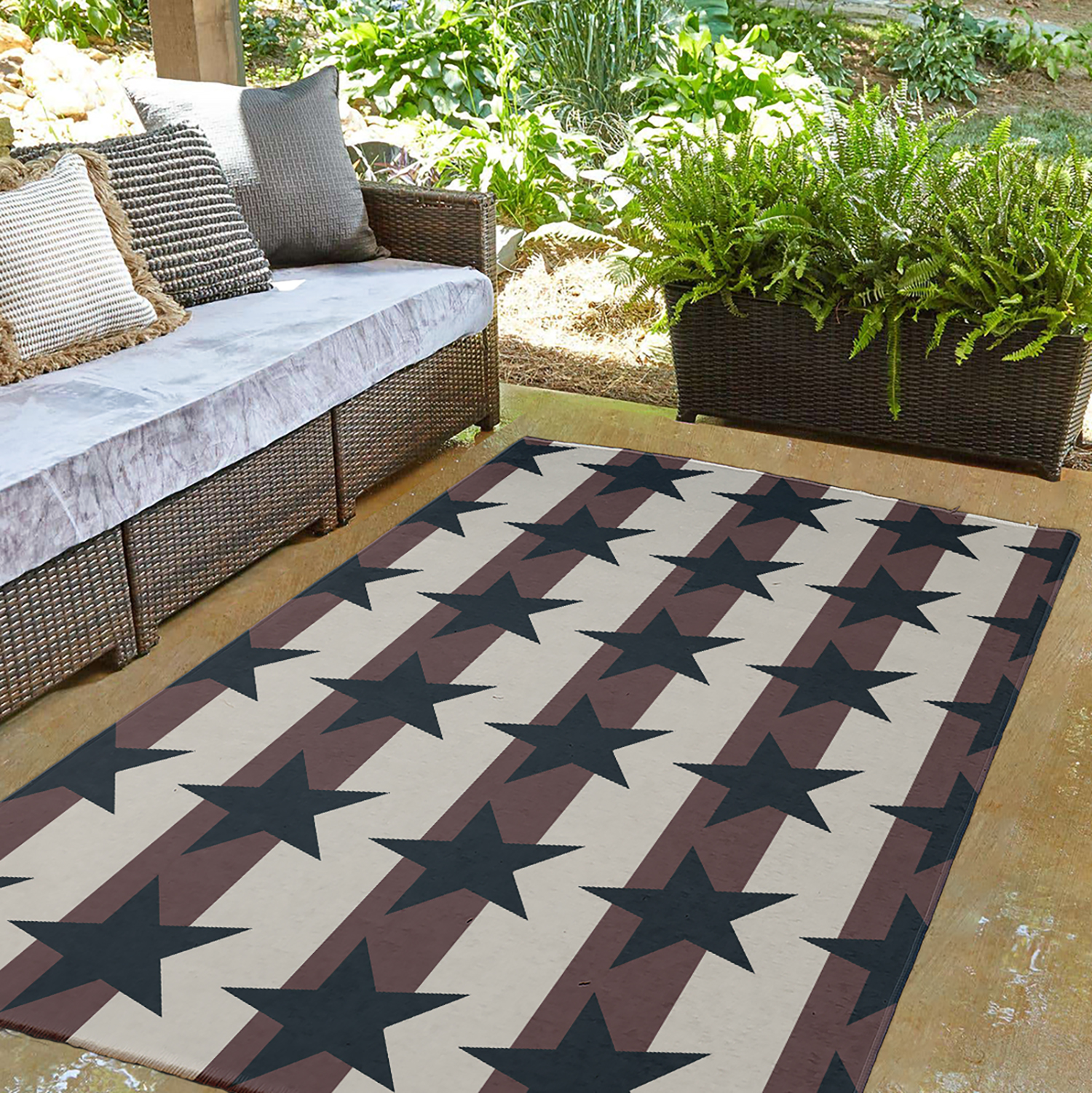 3' x 5' Simply Daisy Stars and Stripes Americana Chenille Area Rug, Blue-Red