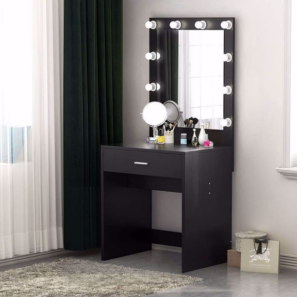 Using the milwaukee 25 ft. tribesigns vanity set with lighted mirror makeup vanity dressing table dresser desk with large drawer for bedroom black 10 cool led bulbs
