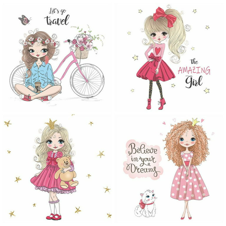 Girls illustration little women cute pattern kids rooms gifts