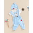 thumbnail image 2 of Bagilaanoe 3pcs Newborn Baby Boys Mother’s Day Outfits Pants Set Print Short Sleeve Romper Tops + Suspender Trousers + Hat 3M 6M 12M 18M Infant Casual Clothes, 2 of 8