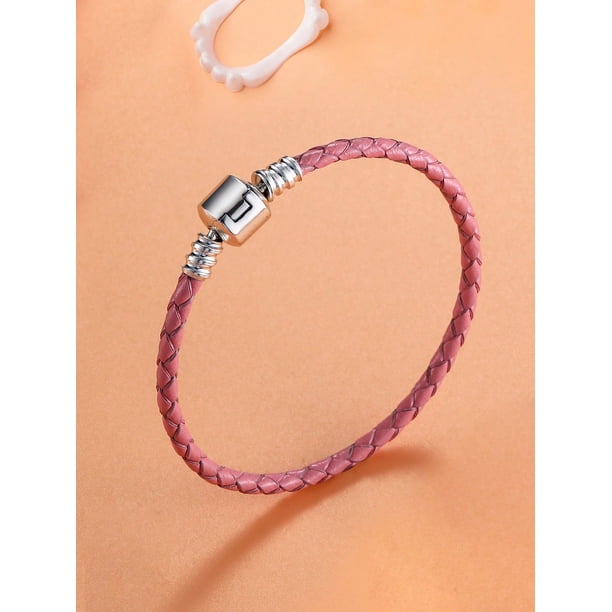 1pc European And American Style, 925 Silver Multi-color Leather Bracelet For Men And Women, With Delicate Buckle, Suitable For Diy Beaded Pendant Jewelry, Adding Festive Atmosphere, Becoming The Focus