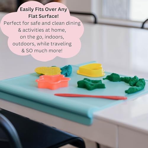 Silicone Placemats for Toddlers with Patented Edge Bumper | Kids Placemats Non Slip Travel Ready | Baby Placemat BPA Free for Restaurant Dining Table | Sky Blue