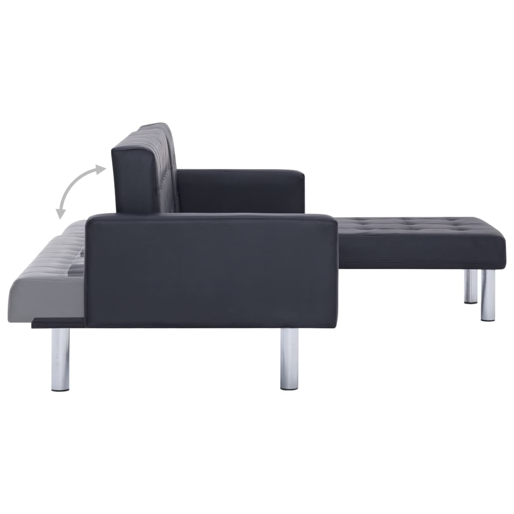 Kepooman 85" L-Shaped Convertible Faux Leather Sofa Bed Sleeper Sofa for Living Room, Black Kepooman 85" L-Shaped Convertible Faux Leather Sofa Bed Sleeper Sofa for Living Room, Black