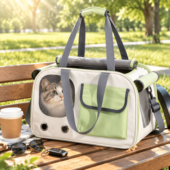 Premium PU Leather Pet Carrier - Waterproof Dog & Cat Travel Bag for Small Puppy, Outdoor Hiking & Shopping (Green)