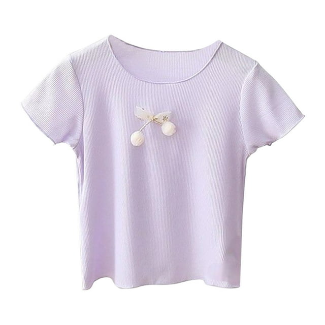 B91xZ Hauts Unis pour Filles T-Shirt à Manches Courtes Col Rond pour Enfants, Violet 5-6 Ans