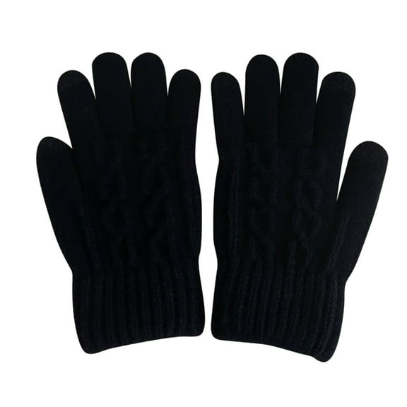 Uooqdmx Ski Gloves, Gloves men's Winter Keep Warm Solid Color Printed Knitted Knitted Flip Gloves Winter Gloves, Workout Gloves for Men Black One Size