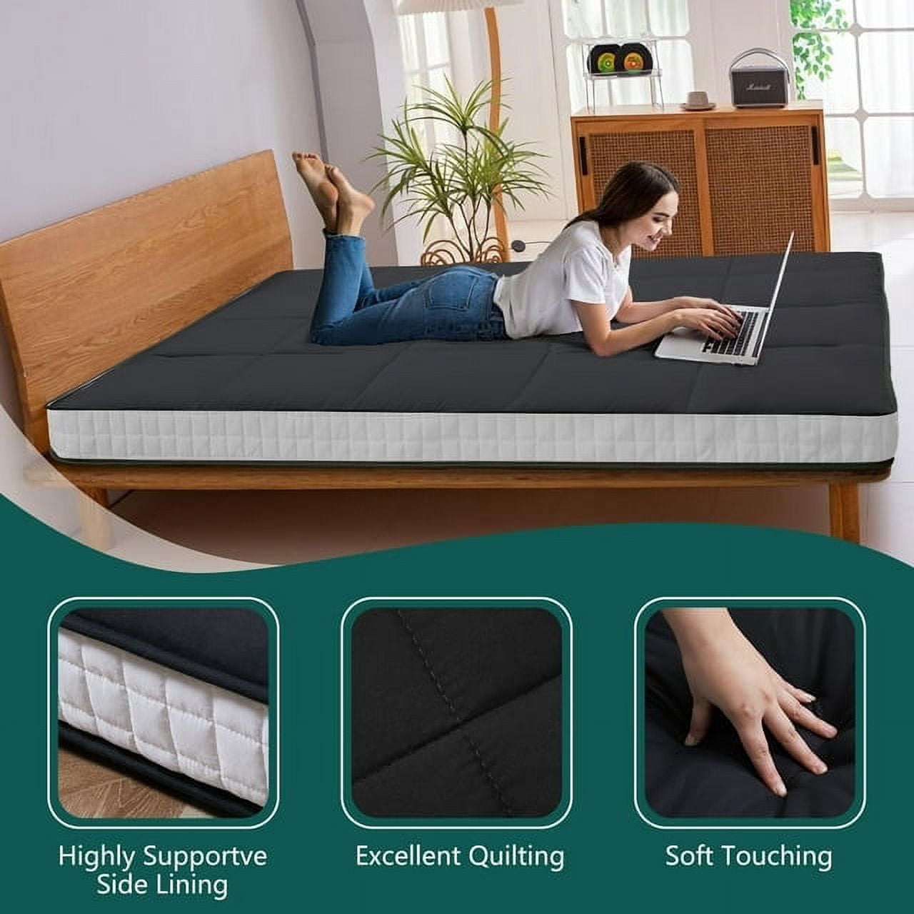 ABORON 5 Inch Thicker Futon Mattress , Padded Japanese Floor Mattress for Adults , Extra Thick Folding Sleeping Pad with Bandage and Storage Bag ( Twin , Gray )