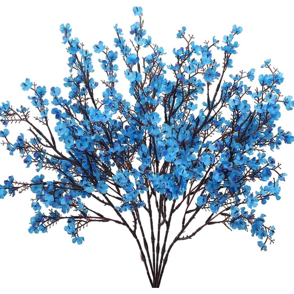 6-piece blue artificial flower bouquet with faux baby breathing blue flowers, silk flowers, long stems, for DIY floristry, home decor, dining table centerpiece, wedding decorations.
