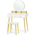 thumbnail image 1 of Giantex Ensemble de Coiffeuse avec Miroir Éclairé à 3 Couleurs à Intensité Réglable, Table de Maquillage pour Femmes et Filles, Blanc, 1 of 8