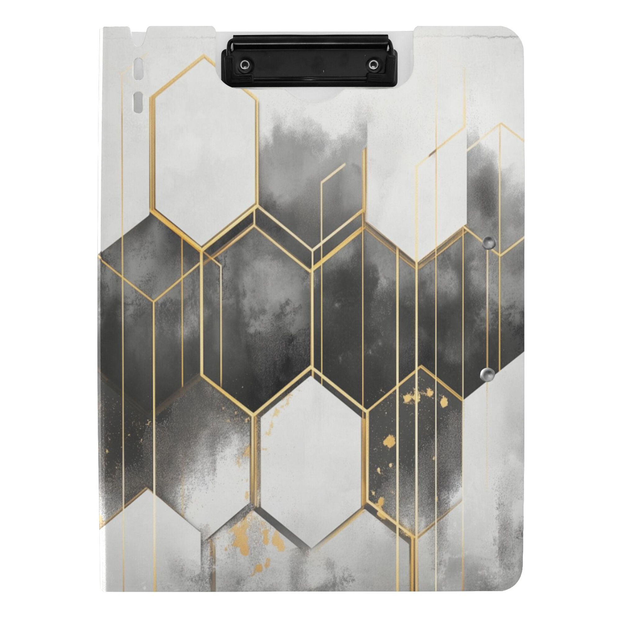FORMRS A4 Clipboard Folder with Pen Holder Horizontal Foldable School Office Binder, Gray Hexagons