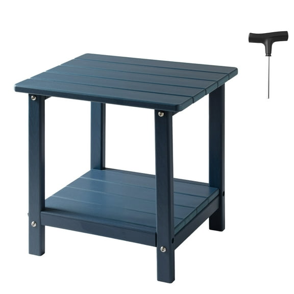 KFFKFF Outdoor Side Table, 17.72W x 14.96D x 17.32H Inch, Double-Layer HDPE End Table for Durability and Easy Care, Weather-Resistant Design for Patio, Poolside, Porch, Indoor, or Backyard Use, Blue