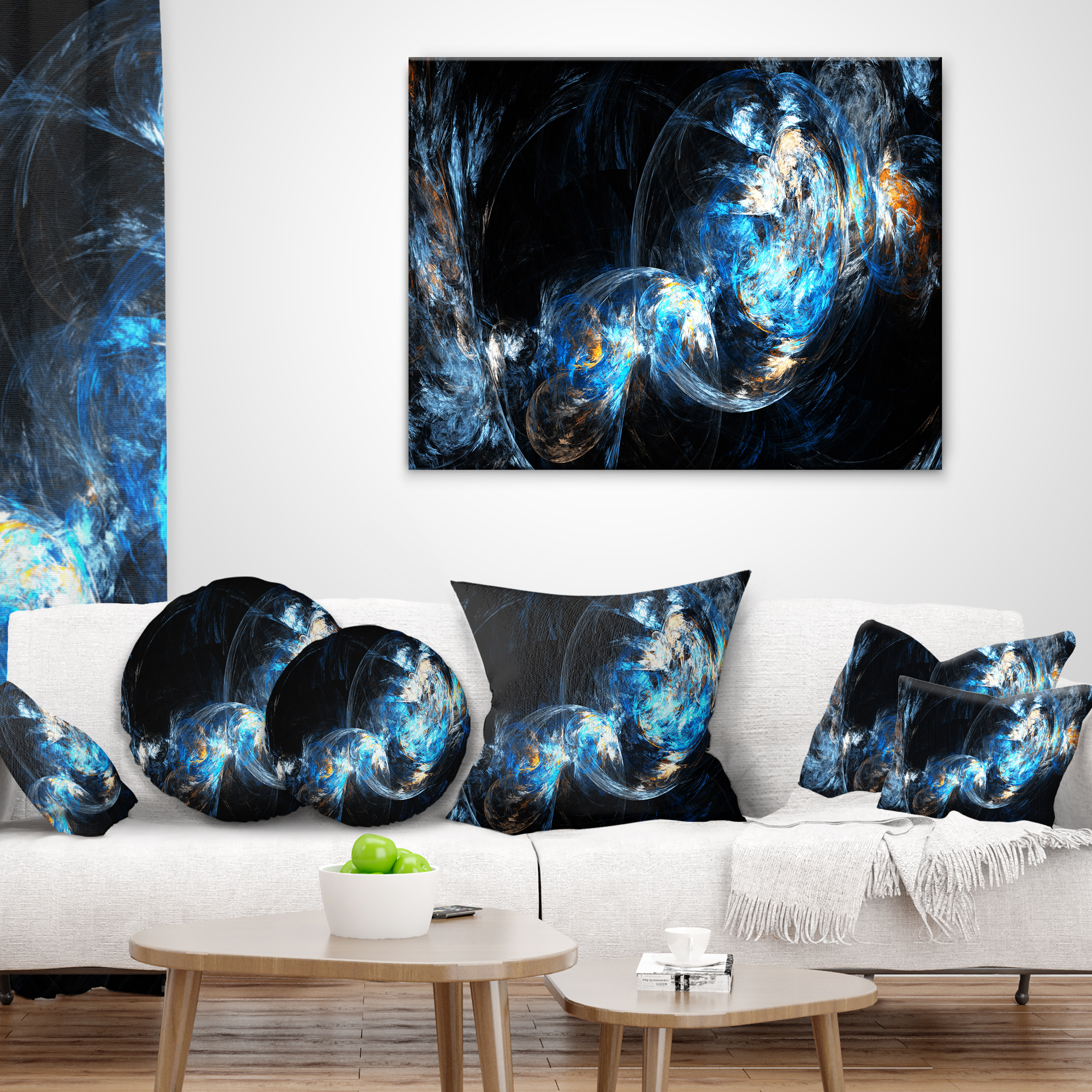 Designart Colored Smoke Blue - Abstract Throw Pillow - 18x18