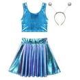 thumbnail image 4 of YONGHS Women Alien Costume Metallic Crop Tank Top Pleated Skirt with Headband Halloween Cosplay Outfit Blue A XL, 4 of 6