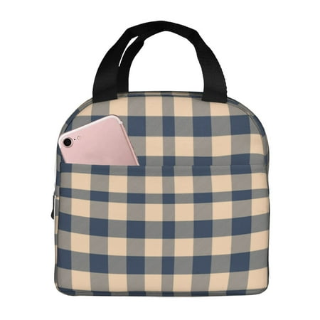 Insulated Lunch Bag for Women Men - Blue Brown Twill Stripe Plaid Leakproof Cooler Lunch Box for Women Men  Lunch Tote Bags for Work School Picnic Travel