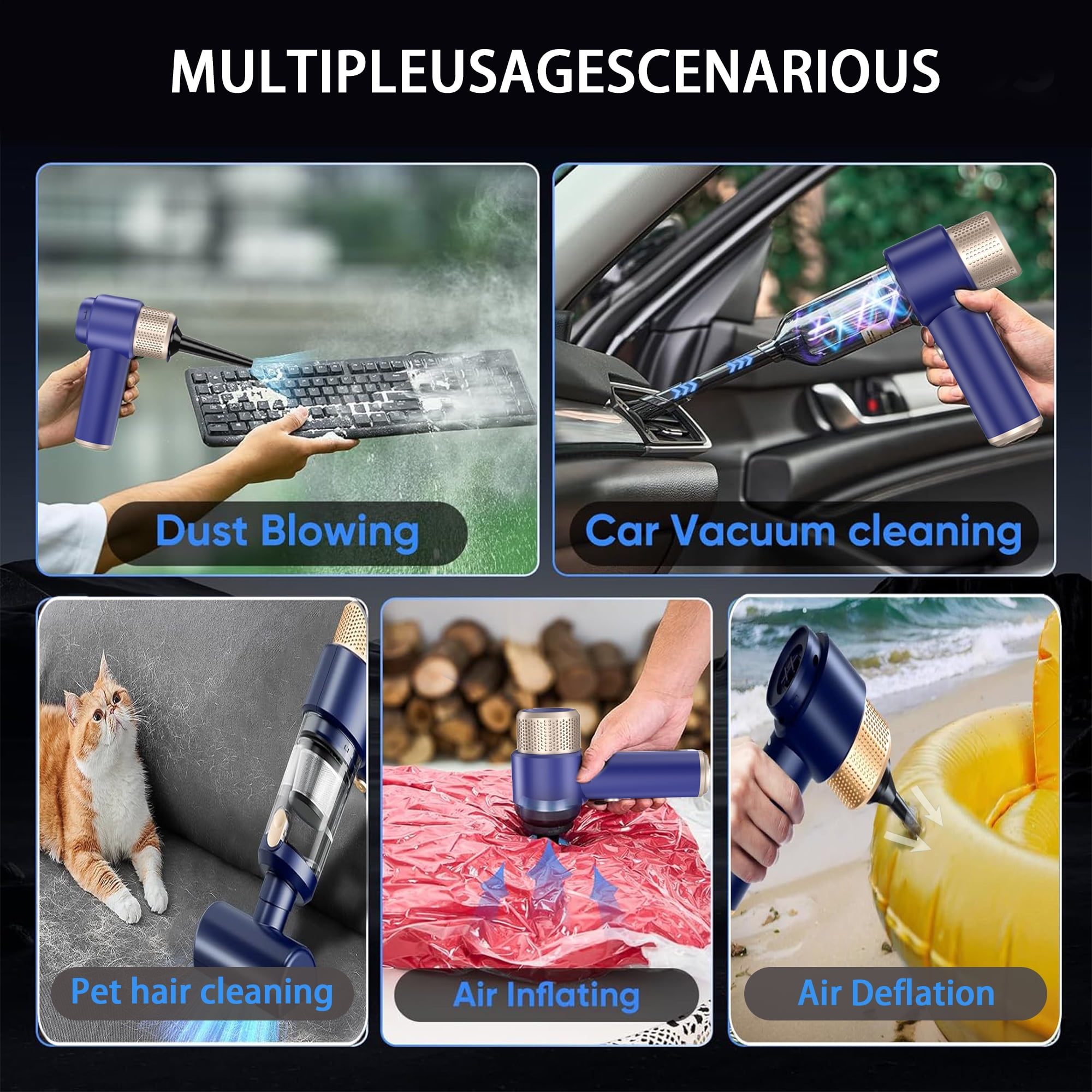 TIKBBRMG Car Vacuum Cleaner, Handheld Cordless Vacuum ,13000PA Suction Portable Mini Small Rechargeable with LED Light For Car Pet Home Office Keyboard Cleaning (Blue)
