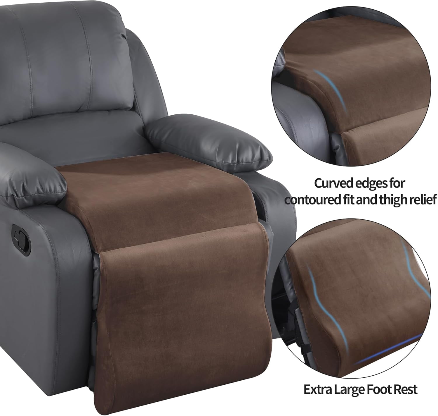 Foam Recliner Cushion with Leg Pillow for Elderly Large Square Seat Cushion Wave Shape Footrest for Armchairs Couch, Medium Thick & Supportive, Non-Slip Design, Coffee Color