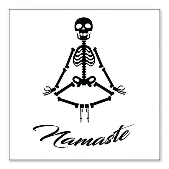 DistinctInk Custom Bumper Sticker - 8" x 8" Decorative Decal - White Background - Namaste Yoga Skeleton