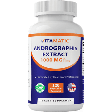 Vitamatic Andrographis Extract 1000 mg Per Serving - 120 Veg Capsules - 20X Extract, 100% Vegetarian, All-Natural, Gluten Free, Non-GMO