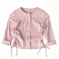 thumbnail image 3 of Rrxhxhs Cardigan for Girls Solid Color Crew Neck Side Drawstring Button Front Long Sleeve Loose Casual Cover Up, 3 of 6