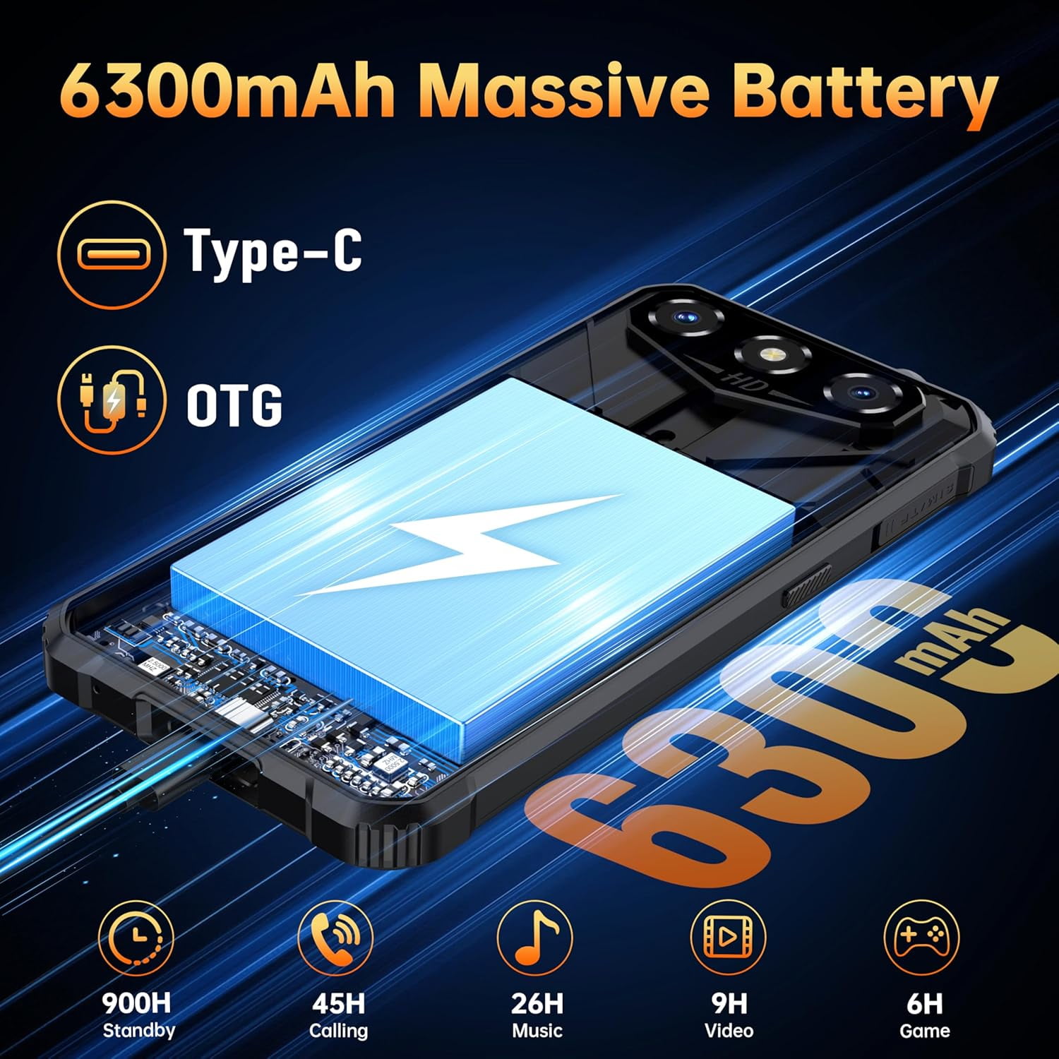 OUKITEL G3 Rugged Smartphone Unlocked -16GB+128GB/1TB TF 6” HD Display IP68/IP69K Rugged Android Phone, 6300mAh Battery 13MP Rear Camera Waterproof Cell Phones, GPS/3.5mm Jack/Face ID/4G Dual Sim