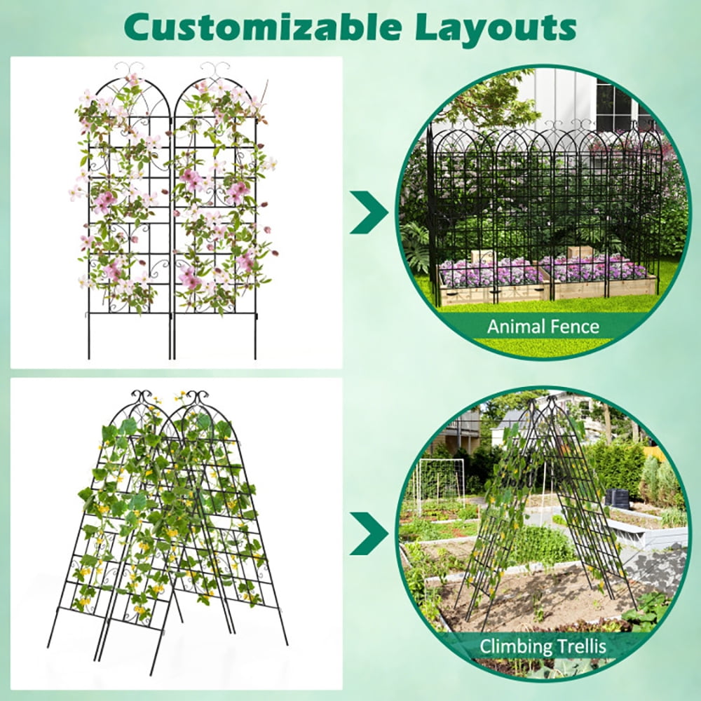 Topcobe 71 x 20 Inch Metal Garden Trellis for Climbing Plants, Flowers Stands Vegetables Patio Metal Lattices Grid Panels for Ivy Cucumbers, Set of 2, Green