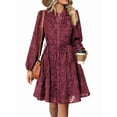 thumbnail image 2 of Robes d'Automne à Manches Longues pour Femmes, Taille Boutonnée avec Ceinture, Robe Trapèze Courte, Robe Décontractée d'Automne et d'Hiver, Rouge Vin, m, 2 of 10