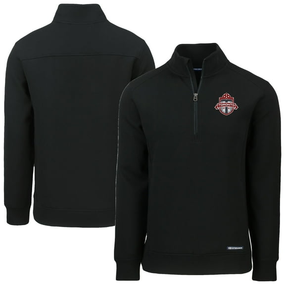Men's-Cutter & Buck Black Toronto FC Roam Eco Recycled Tri-Blend Quarter-Zip Jacket