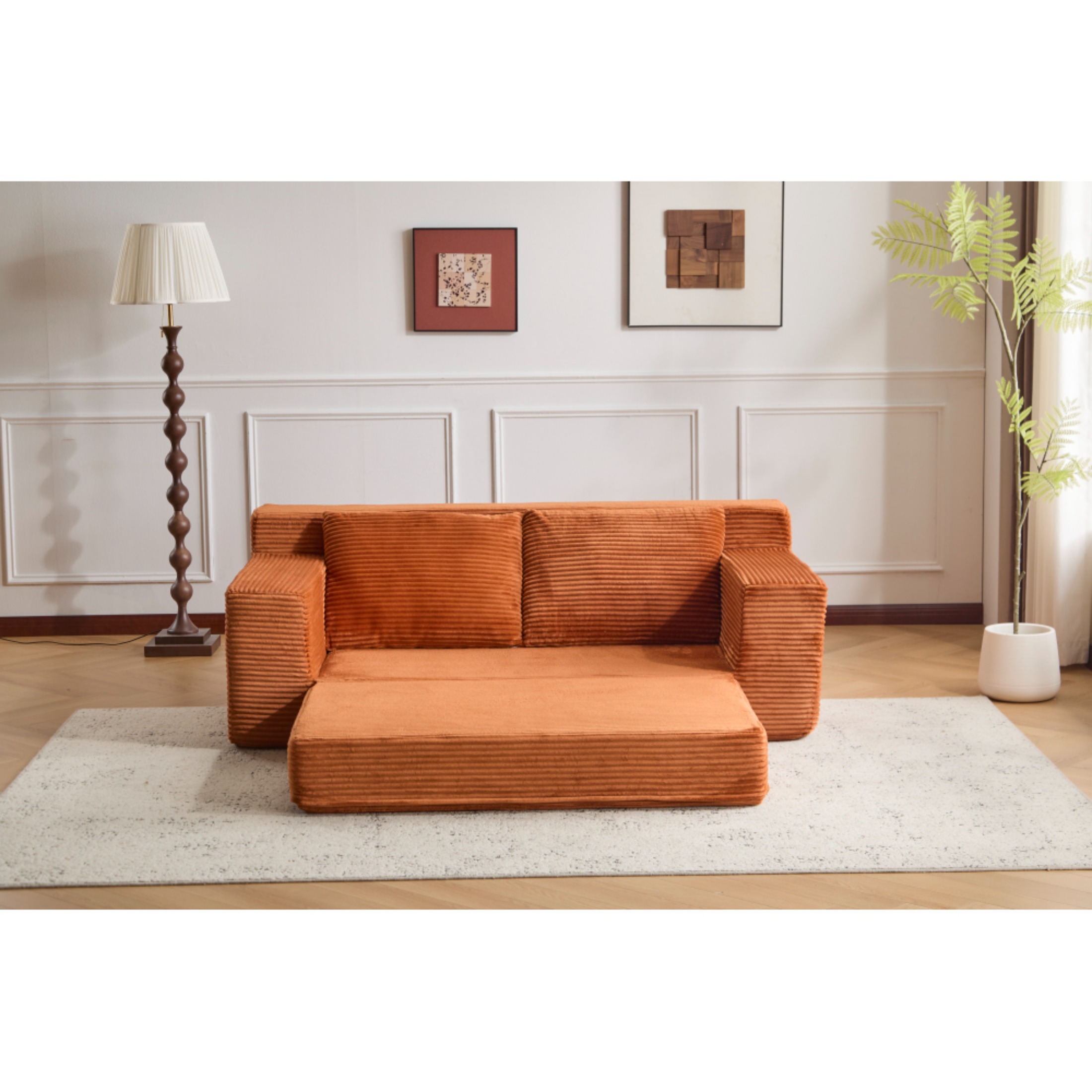 SOULART 71.65" Loveseat Sofa, Orange Corduroy Deep Seat Couch, Reversible Cushion with Pillows, No Assembly Required