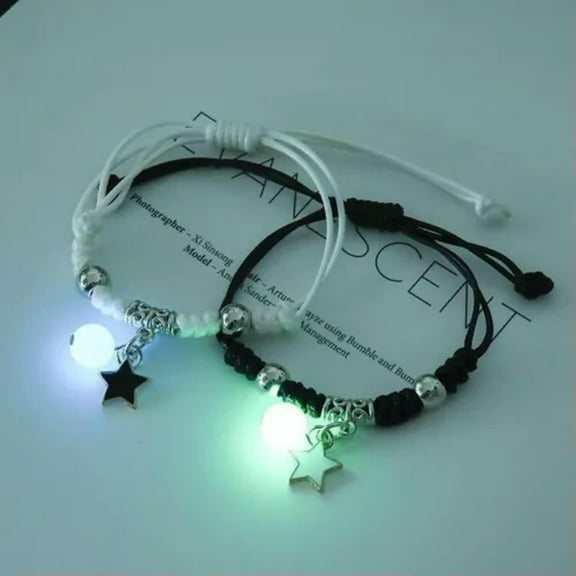 EOEMY 2Pcs Moon Star Cat Glow In The Dark Bracelet Set Couples My Friends Jewelry Gift-Star