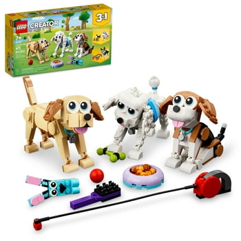LEGO Creator 3 in 1 Adorable Dogs Building Toy Set, Small Toys for Christmas, Gift for Dog Lovers, Build a Beagle, Poodle, and Labrador or Rebuild into Dachshund, Husky, Pug, or Mini Schnauzer, 31137
