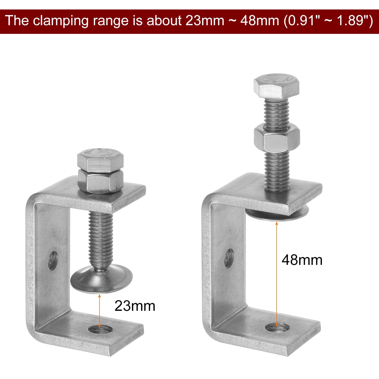 Uxcell 2Pcs Stainless Steel C Clamps 55mm Wide Jaw Opening Small Metal U Clamp for Woodworking Household Mounting
