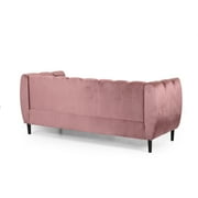 Noble House Mohammad Channel Stitch Velvet 3 Seater Sofa, Blush