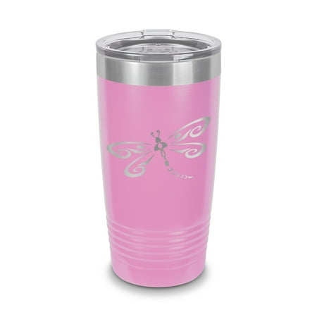 

Dragonfly Tumbler 20 oz - Laser Engraved w/ Clear Lid - Stainless Steel - Vacuum Insulated - Double Walled - Travel Mug - nature bug insect - Light Purple