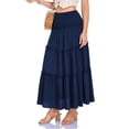 thumbnail image 6 of larppty Skirts for Women Trendy Flowy Ruffle Smocked Waist A-line Boho Swing Long Skirt with Pockets Beach Vacation（Navy， L）, 6 of 9